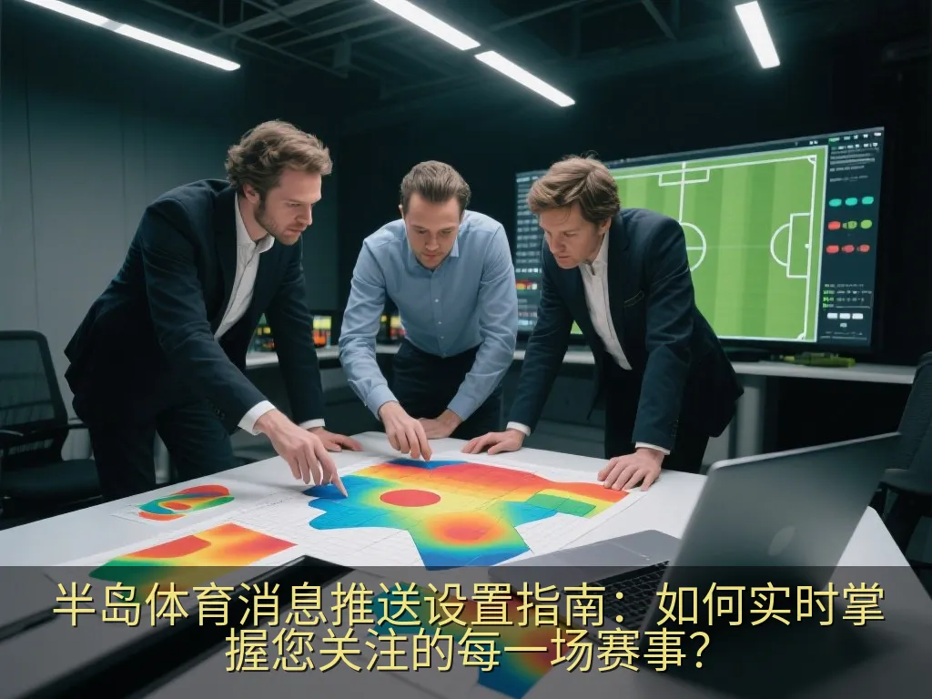 黄昏时分亮起灯光的无品牌现代足球场远景,上方带有抽象的数字数据图层